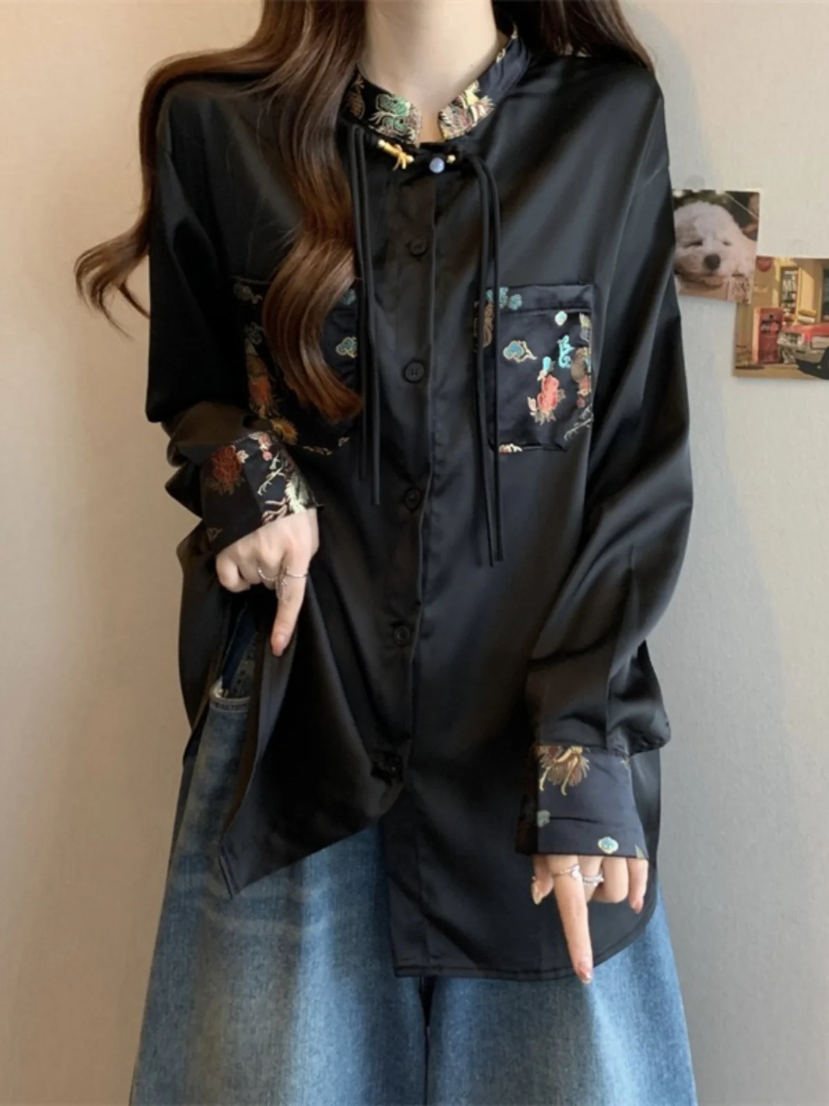 New Chinese Style Black Shirt Women's Mid-Length Modified Tang Costume Top Large Size Loose Fit Commute Style Long Sleeve
New Chinese Style Black Shirt Women's Mid-Length Modified Tang Costume Top Large Size Loose Fit Commute Style Long Sleeve