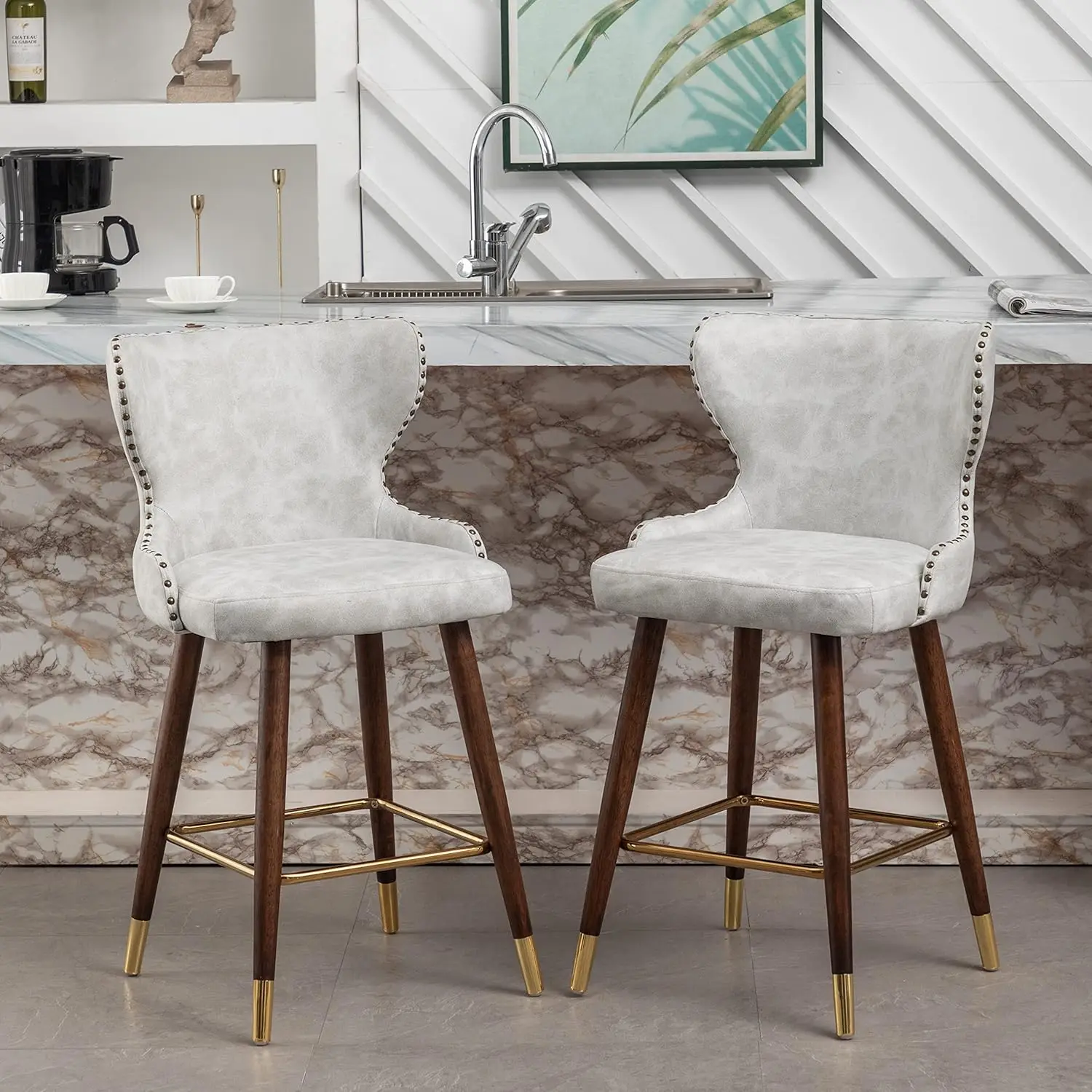 Nevis Mid- Modern Faux Leather Tufted Nailhead Trim Counter Stool Set Of 2, White
Nevis Mid- Modern Faux Leather Tufted Nailhead Trim Counter Stool Set Of 2, White