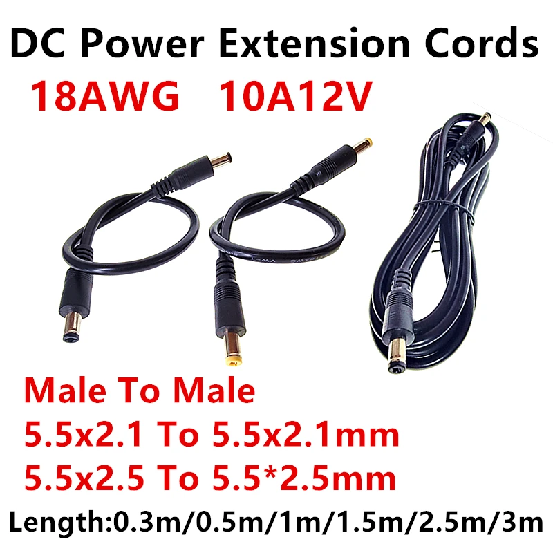 18AWG DC Power Plug 5.5x2.1 To 5.5*2.1mm Male To Male 5.5*2.5 To 5.5x2.5mm CCTV Adapter Cable 12V 10A Power Extension Cords
18AWG DC Power Plug 5.5x2.1 To 5.5*2.1mm Male To Male 5.5*2.5 To 5.5x2.5mm CCTV Adapter Cable 12V 10A Power Extension Cords