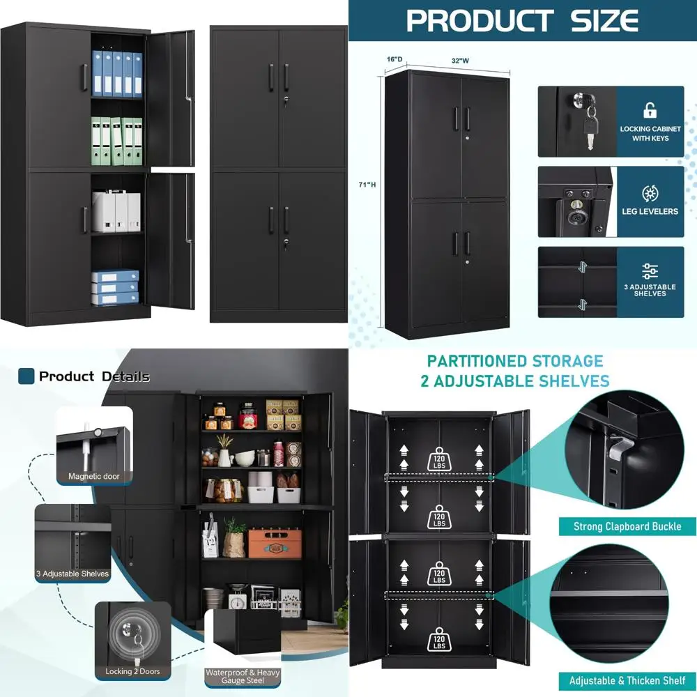 Adjustable Shelves Tall Metal Storage Cabinet with 4 Locking Doors, Black Locker for Secure Storage
Adjustable Shelves Tall Metal Storage Cabinet with 4 Locking Doors, Black Locker for Secure Storage