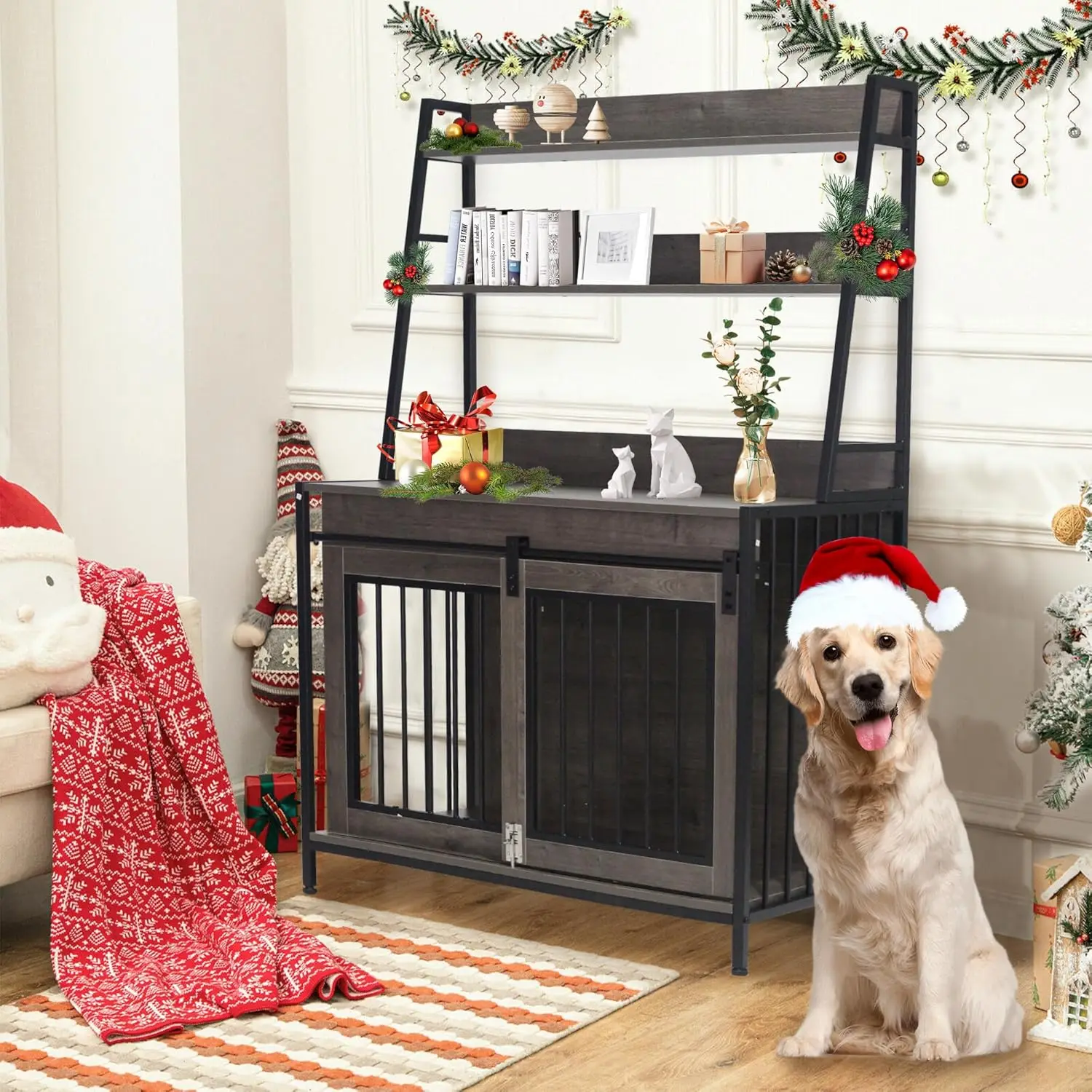Dog Crate Indoor Furniture with Storage Shelves, 37 inch Wooden Dog Kennel with Double Sliding Doors, Heavy Duty Dog Cage for
Dog Crate Indoor Furniture with Storage Shelves, 37 inch Wooden Dog Kennel with Double Sliding Doors, Heavy Duty Dog Cage for
