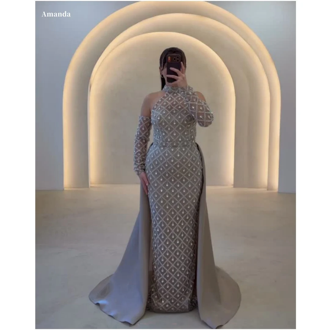 Amanda Customized Grey High Neck Beaded Long Sleeve Formal Evening Prom Dress vestidos de noche 2026 New Arrival Party Gown
Amanda Customized Grey High Neck Beaded Long Sleeve Formal Evening Prom Dress vestidos de noche 2026 New Arrival Party Gown
