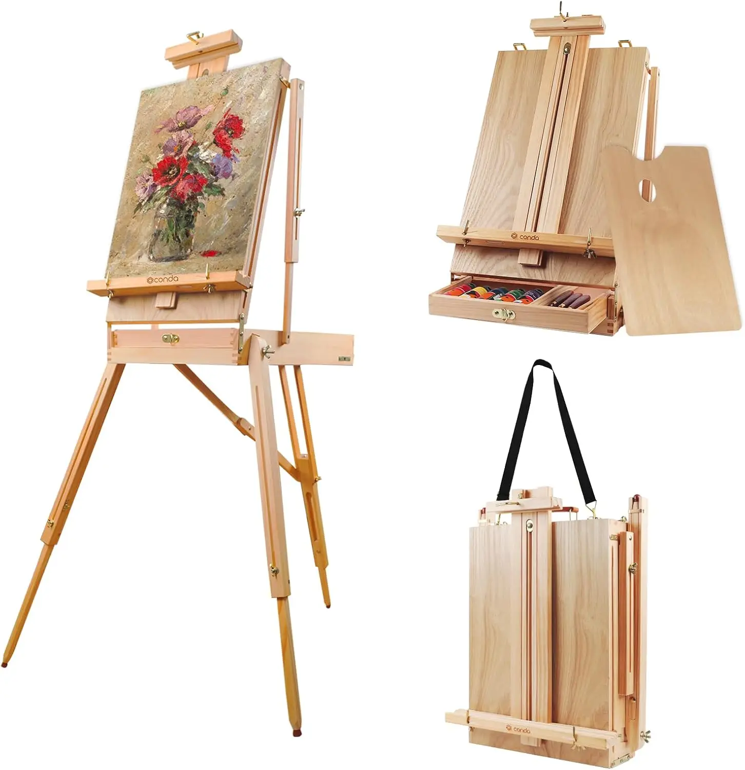 Large Wooden French Easel & Sketchbox, Adjustable Tripod with Drawer and Palette for Artists
Large Wooden French Easel & Sketchbox, Adjustable Tripod with Drawer and Palette for Artists