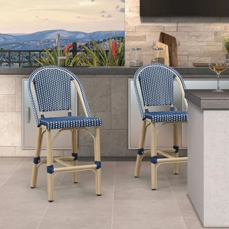 Patio French Counter Height Stool Set of 2 Outdoor Backrest Barstools Aluminum Frame in Champagne Finish Woven Rattan for Indoo
Patio French Counter Height Stool Set of 2 Outdoor Backrest Barstools Aluminum Frame in Champagne Finish Woven Rattan for Indoo