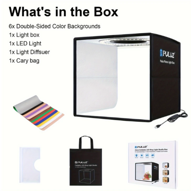 Camera studio lightbox photography soft light box with adjustable color temperature photo shooting tent kit 6 color backgrounds
Camera studio lightbox photography soft light box with adjustable color temperature photo shooting tent kit 6 color backgrounds