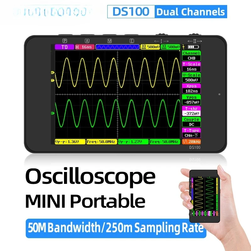 Dual Channel Sampling Rate 250MSa/S Bandwidth Support Waveform Storage DS100 Digital Oscilloscope Handheld Multimeter
Dual Channel Sampling Rate 250MSa/S Bandwidth Support Waveform Storage DS100 Digital Oscilloscope Handheld Multimeter