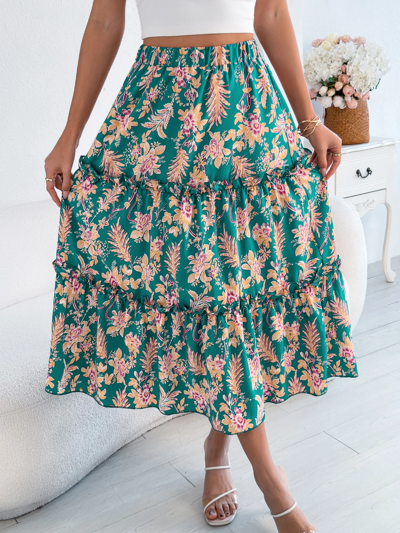 2026 Elegant Floral Print Long Skirts for Spring Summer Vacation Elastic Waist Ruffled A Line Dress Casual Woman Clothing
2026 Elegant Floral Print Long Skirts for Spring Summer Vacation Elastic Waist Ruffled A Line Dress Casual Woman Clothing