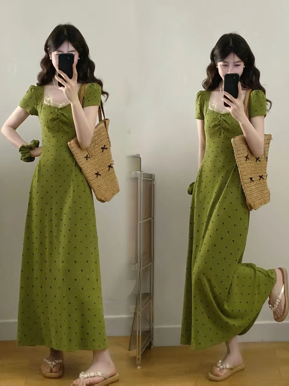 plus Size Knitted Long Dress Square Collar Polka Dot Slimming White Enhancing A-Line Skirt Casual Cotton Summer Fashion
plus Size Knitted Long Dress Square Collar Polka Dot Slimming White Enhancing A-Line Skirt Casual Cotton Summer Fashion
