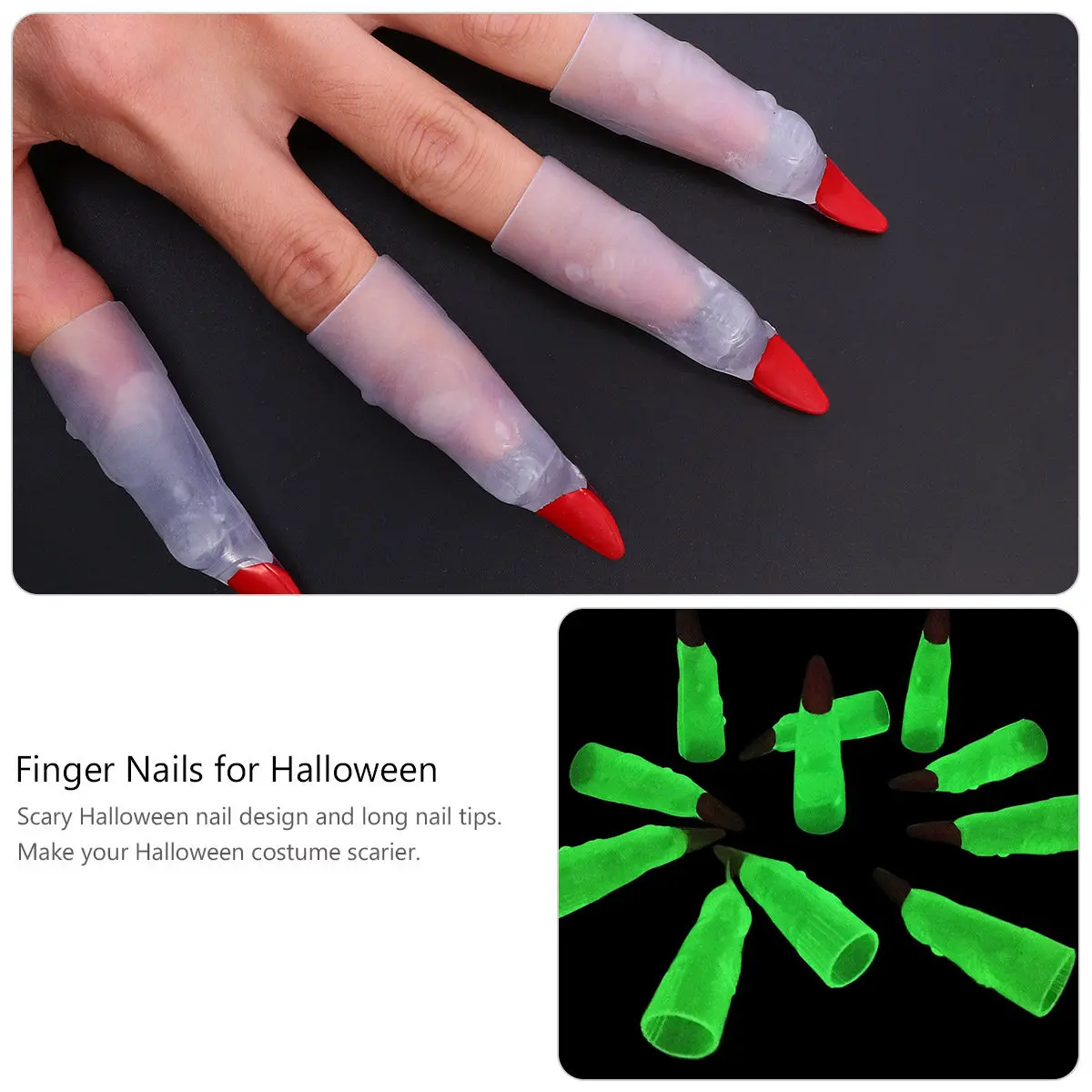 30Pcs Fake Fingers Nail High Quality Lightweight Plastic Scary Glow in Dark Halloween Party Prank Props Witch Zombie Nails
30Pcs Fake Fingers Nail High Quality Lightweight Plastic Scary Glow in Dark Halloween Party Prank Props Witch Zombie Nails