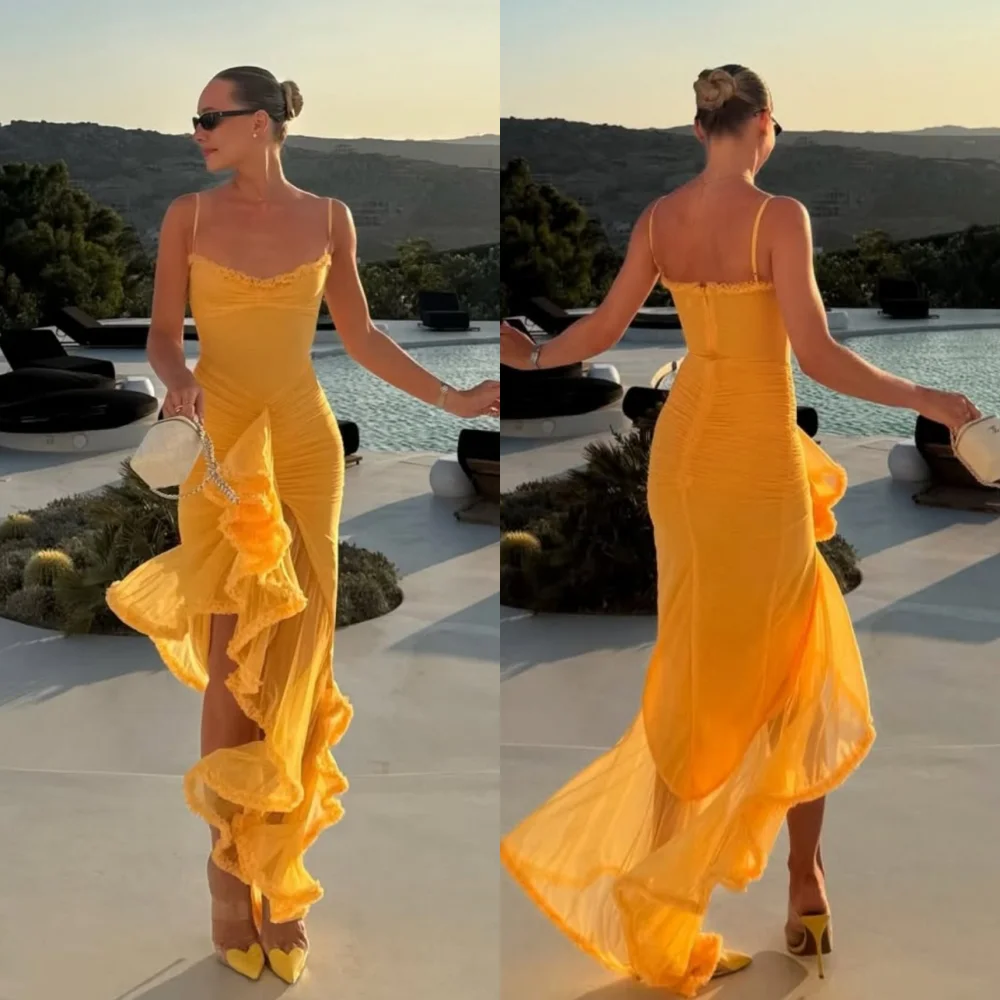 Customized Party Gown Chiffon Pleat Spaghetti Strap Hi-Lo Dresses Bespoke Occasion Stylish Simple Sexy Modern Style High Quality
Customized Party Gown Chiffon Pleat Spaghetti Strap Hi-Lo Dresses Bespoke Occasion Stylish Simple Sexy Modern Style High Quality