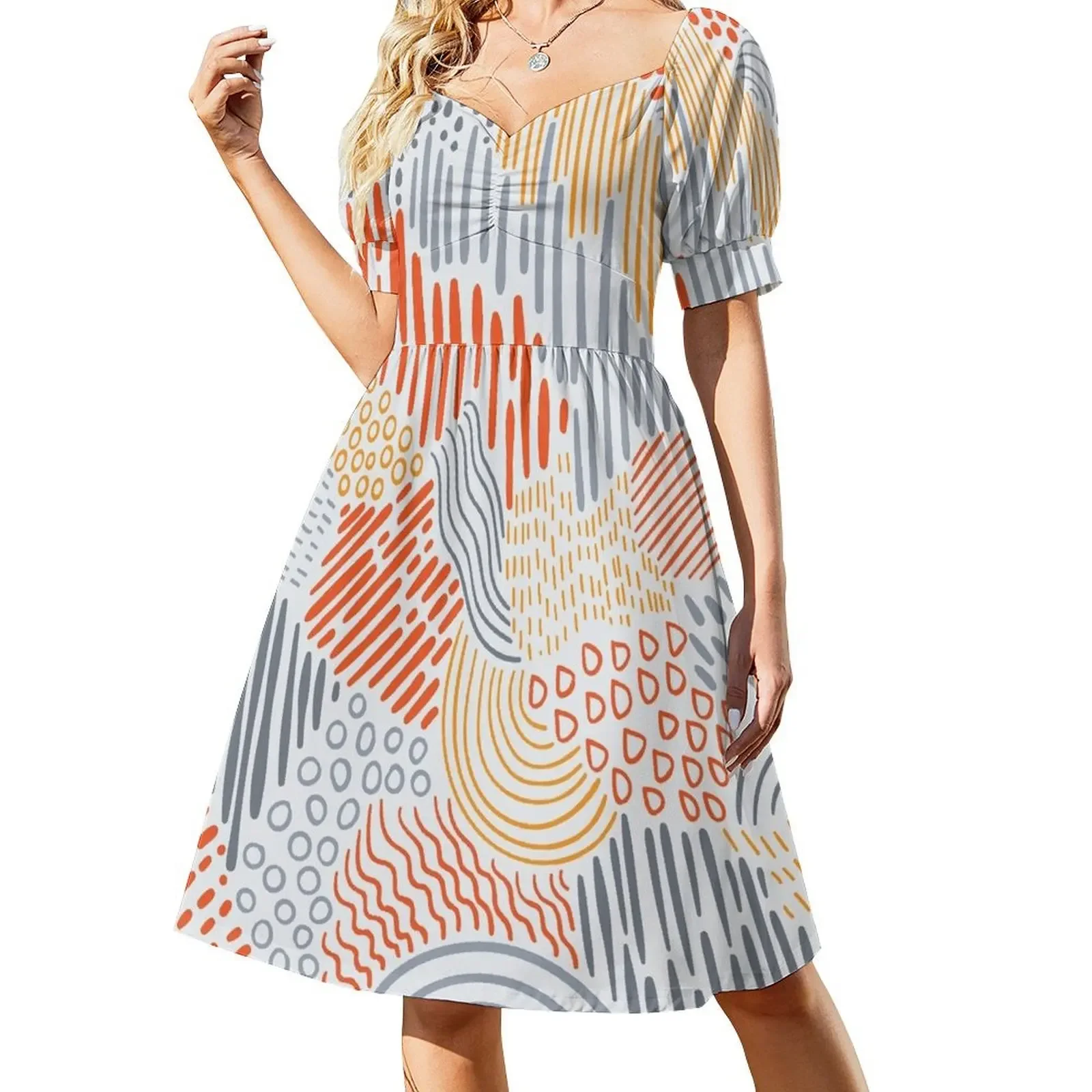 Doodle Handdrawn Abstract Pattern Short-Sleeved Dress elegant chic women dresses promotion Women's clothing
Doodle Handdrawn Abstract Pattern Short-Sleeved Dress elegant chic women dresses promotion Women's clothing
