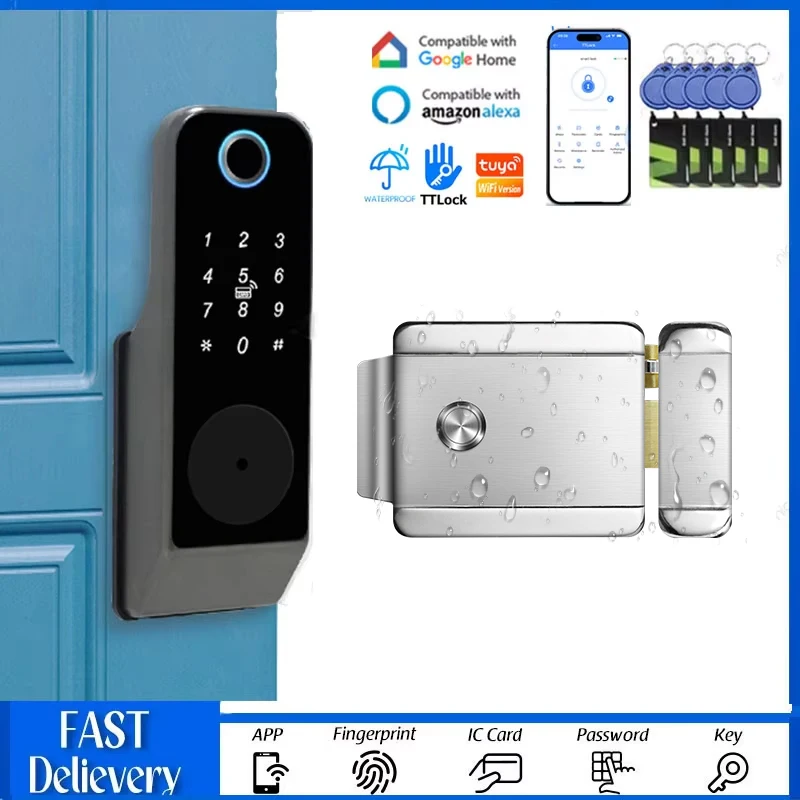 Fingerprint Lock Waterproof Tuya Wifi Remote Control Bluetooth TTLock App Card Digital Code Keyless Electronic Smart Door Lock
