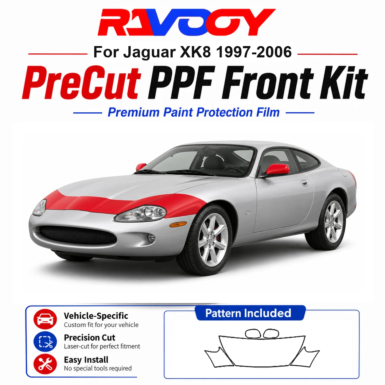 8.5mil TPU Precut PPF Kit For Jaguar XK8 1997-2006 - Hood, Partial Fenders & Full Mirror Set - Self-Healing Gloss Clear Bra Film
8.5mil TPU Precut PPF Kit For Jaguar XK8 1997-2006 - Hood, Partial Fenders & Full Mirror Set - Self-Healing Gloss Clear Bra Film