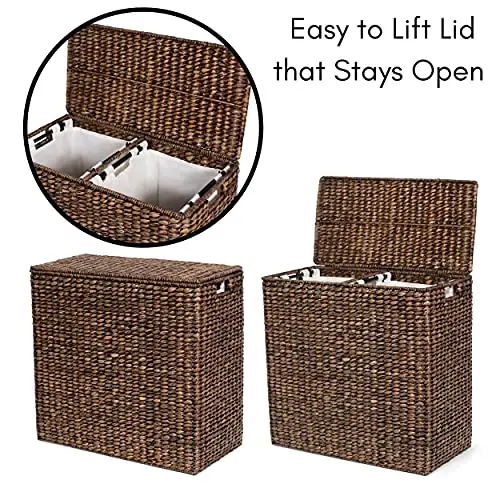 Large Handwoven Seagrass Dual-Compartment Laundry Hamper With Stay-Open Lid And Two Removable Liners
Large Handwoven Seagrass Dual-Compartment Laundry Hamper With Stay-Open Lid And Two Removable Liners