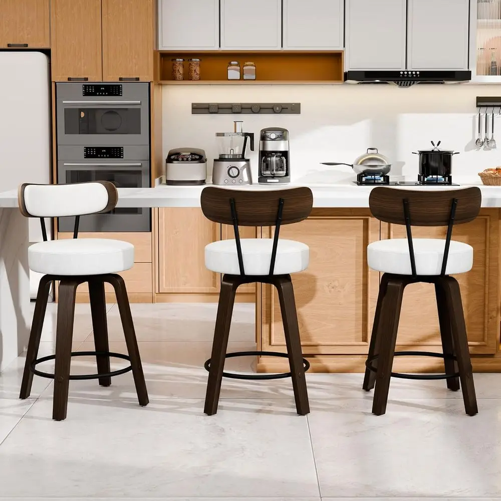Set of 3, 26 Upholstered Counter Height Bar Stools with Backrest and Wooden Legs - Modern Leather Barstools for Kitchen Counter
Set of 3, 26 Upholstered Counter Height Bar Stools with Backrest and Wooden Legs - Modern Leather Barstools for Kitchen Counter