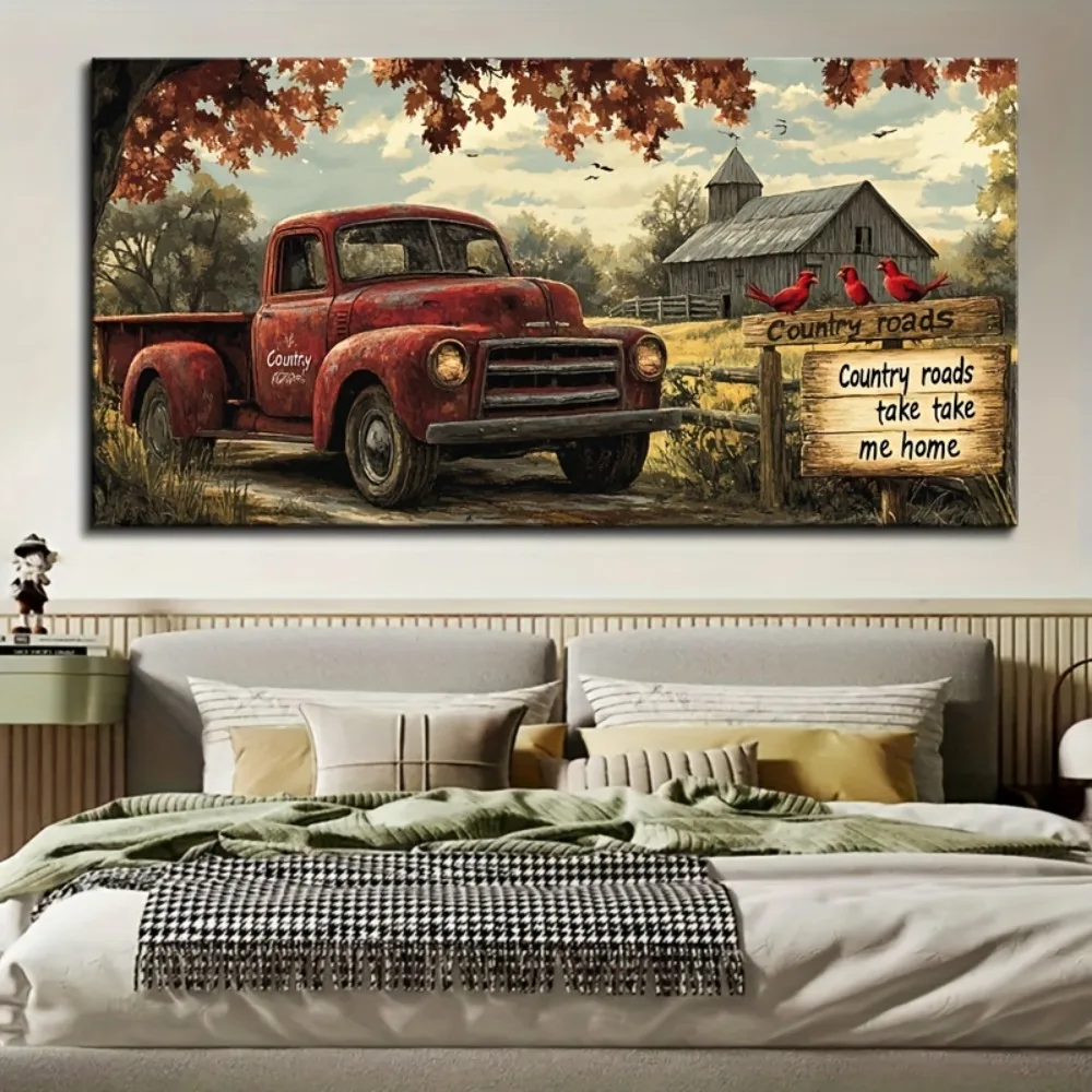 1 piece framed farmhouse wall decoration rural red truck picture canvas print painting, 1.5 inch thick pine solid wood frame
1 piece framed farmhouse wall decoration rural red truck picture canvas print painting, 1.5 inch thick pine solid wood frame