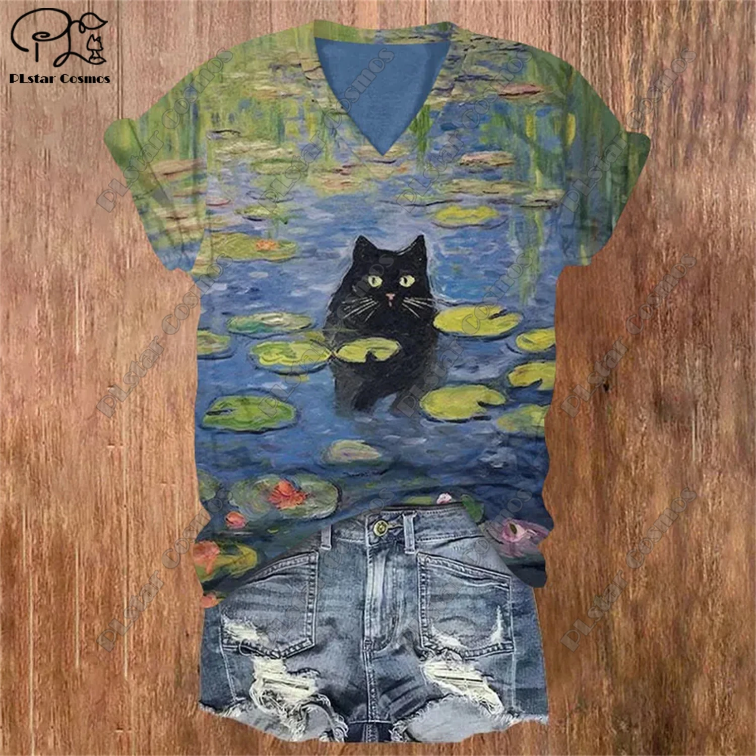 New 3D printing series interesting lotus pond kitten pattern art printing casual V-neck short-sleeved T-shirt fashion M1
New 3D printing series interesting lotus pond kitten pattern art printing casual V-neck short-sleeved T-shirt fashion M1