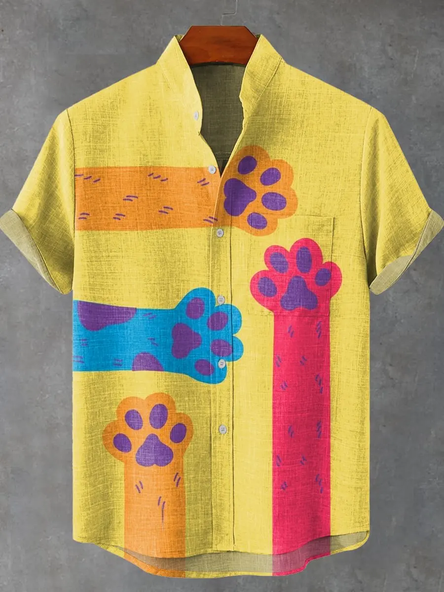 Men's summer fashion linen short sleeved shirt with cartoon cute cat print pattern casual men's top
Men's summer fashion linen short sleeved shirt with cartoon cute cat print pattern casual men's top
