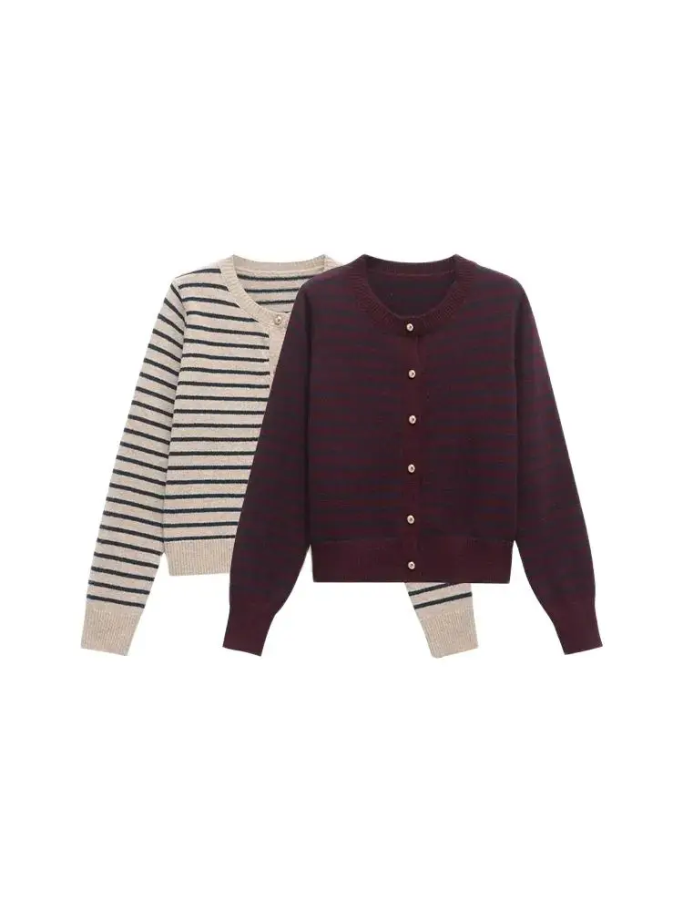 TRZA Women's Gold Button Striped Knit Cardigan Sweater O-Neck Long Sleeve Chic Outerwear Fashion Female Top
TRZA Women's Gold Button Striped Knit Cardigan Sweater O-Neck Long Sleeve Chic Outerwear Fashion Female Top