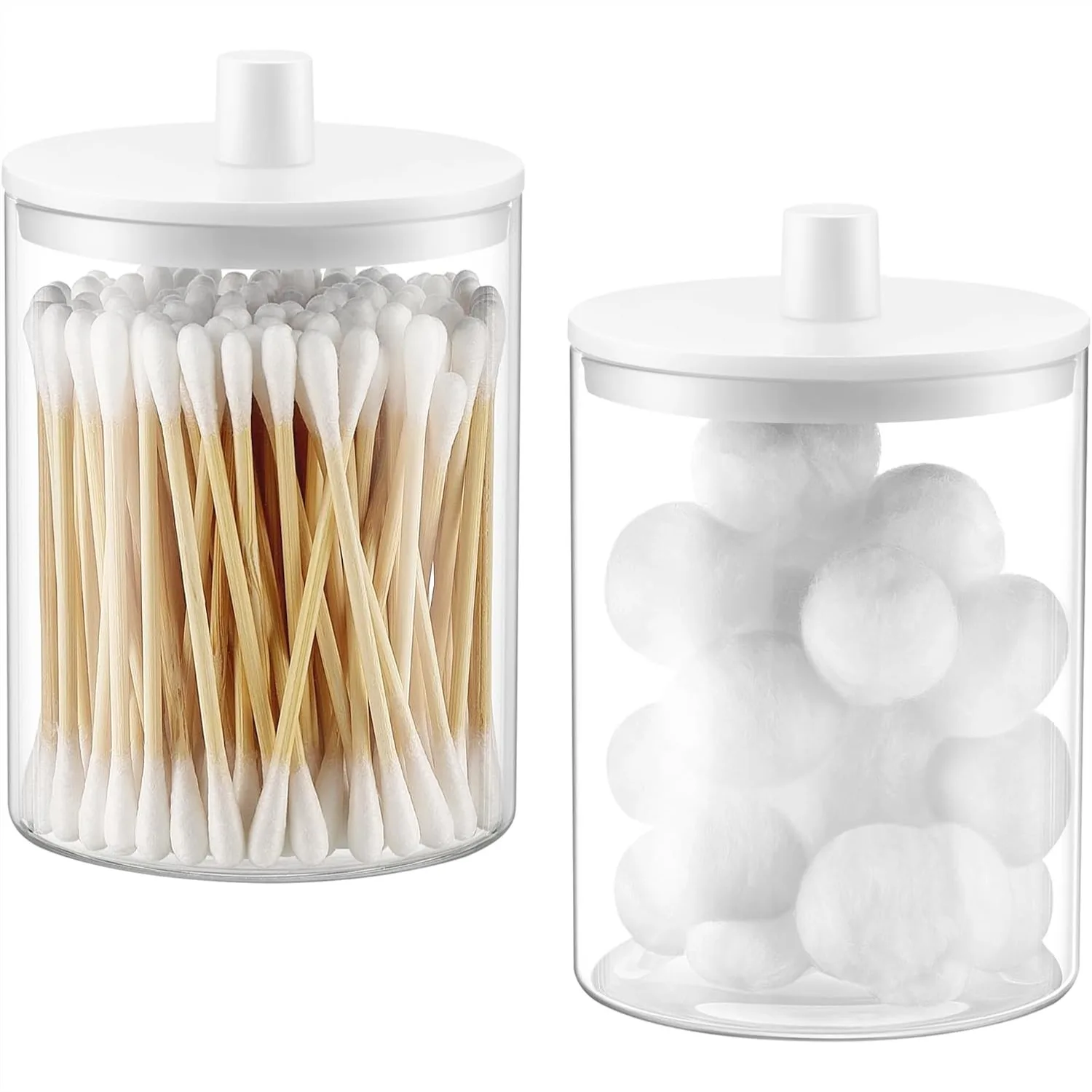 Glass Qtip Holder Dispenser 10oz Clear Apothecary Jar for Cotton Swabs, Bathroom Storage Organizer (2 Pack, White)
Glass Qtip Holder Dispenser 10oz Clear Apothecary Jar for Cotton Swabs, Bathroom Storage Organizer (2 Pack, White)