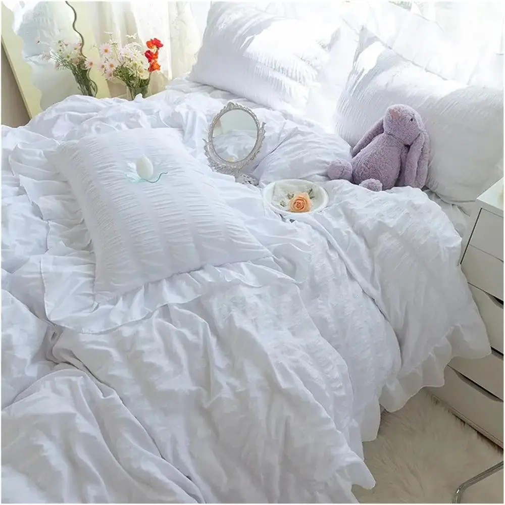 Duvet Cover Sets, Ultra Sot Seersucker abric Rule White Bedding Set Double Queen King 4Pcs Quilt Duvet Cover lat Bed Sheet 2 Pil
Duvet Cover Sets, Ultra Sot Seersucker abric Rule White Bedding Set Double Queen King 4Pcs Quilt Duvet Cover lat Bed Sheet 2 Pil