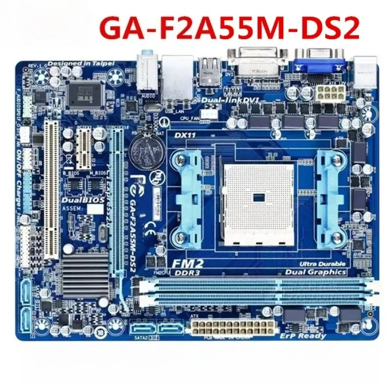 GA-F2A55M-DS2 original DDR3 desktop motherboard socket FM2 A55 64GB 100% test test
GA-F2A55M-DS2 original DDR3 desktop motherboard socket FM2 A55 64GB 100% test test