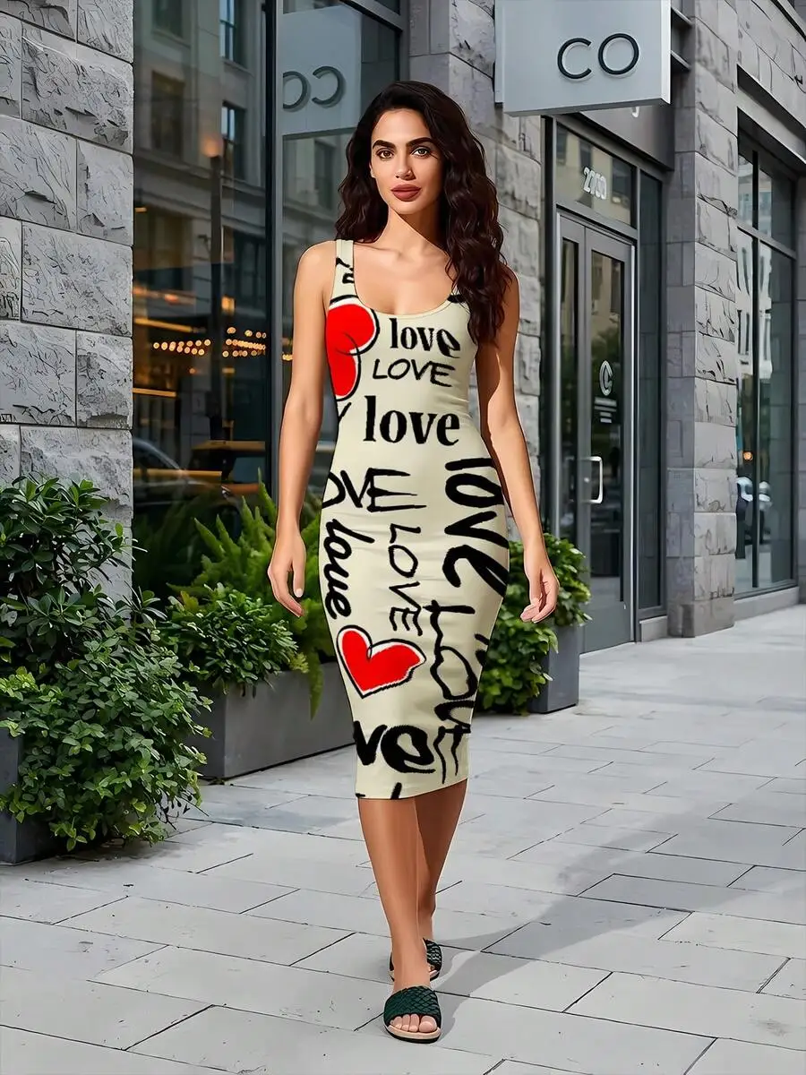 Womens Sleeveless Bodycon Dress With Love Print Knee Length Summer Casual Wear
Womens Sleeveless Bodycon Dress With Love Print Knee Length Summer Casual Wear