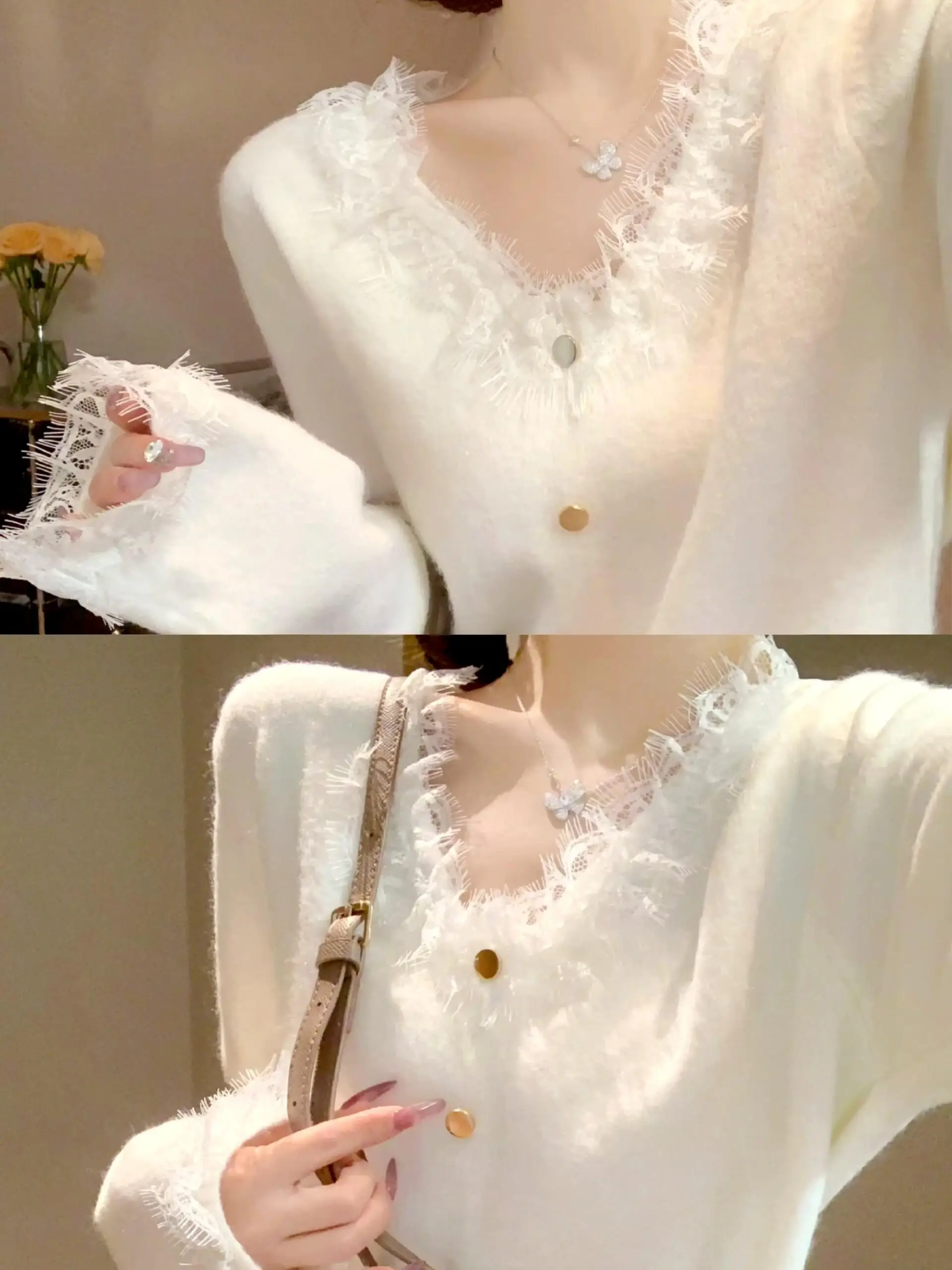 French Sle Lace Splice V-Ne Knitted Base irt Women's Slim Fit Long Sve Top Soft Comfortable Breathable Daily Wear
French Sle Lace Splice V-Ne Knitted Base irt Women's Slim Fit Long Sve Top Soft Comfortable Breathable Daily Wear