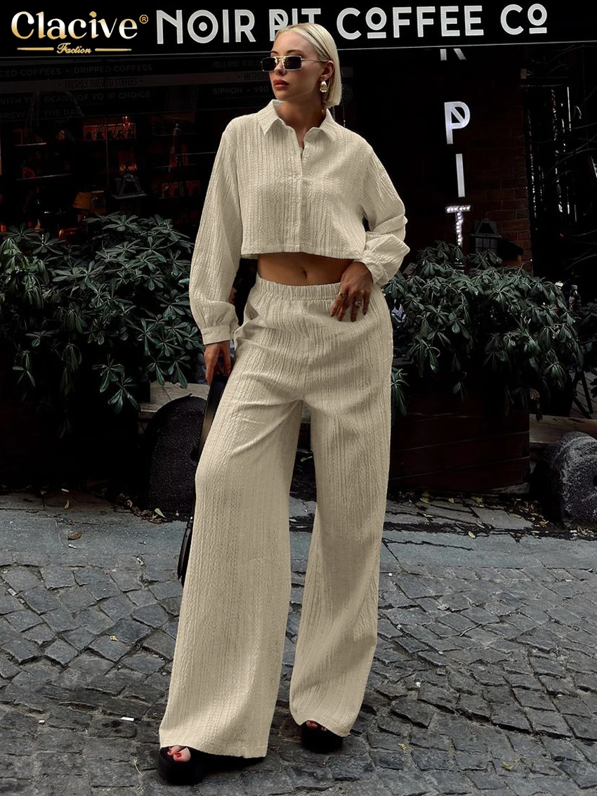 Clacive Fashion Loose Apricot 2 Piece Sets Women Outfit Elegant Long Sleeve Crop Shirt With High Waist Wide Pants Set Streetwear
Clacive Fashion Loose Apricot 2 Piece Sets Women Outfit Elegant Long Sleeve Crop Shirt With High Waist Wide Pants Set Streetwear