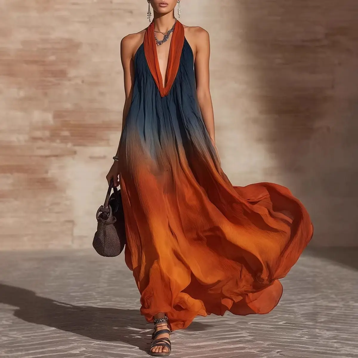 Sexy Gradient Ombre Halter Dress Women Chic Sleeveless Off-shoulder Backless Maxi Dresses Lady Vacation Beach Vestidos Robe
Sexy Gradient Ombre Halter Dress Women Chic Sleeveless Off-shoulder Backless Maxi Dresses Lady Vacation Beach Vestidos Robe