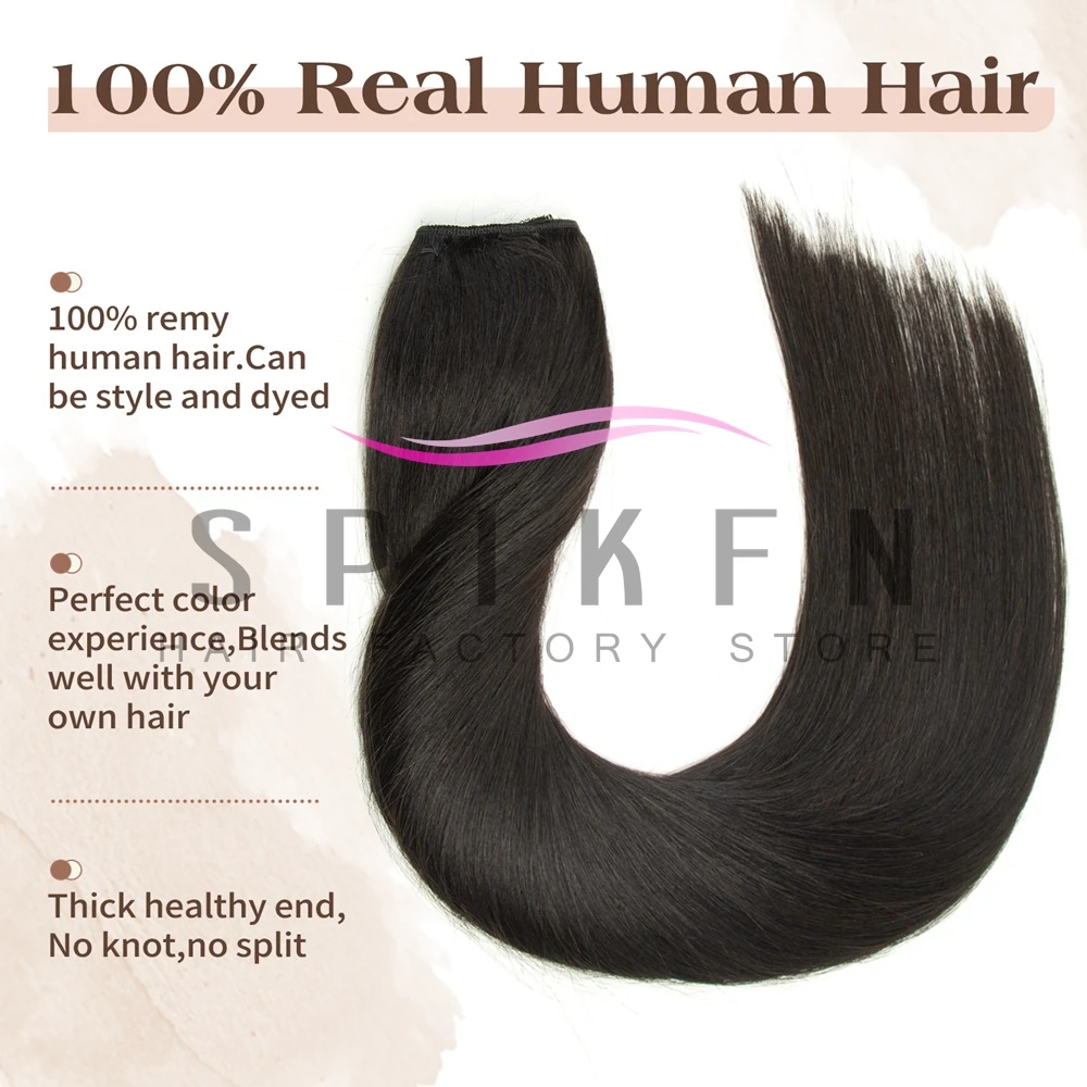 Natural Black Clip In One Piece Human Hair Extensions 60-100g with Adjustable Fish Wire Halo Hair Extensions Flip ins 12''-24'' 2 Sd98eb034b6a84aa8b20eabe6609ac8762