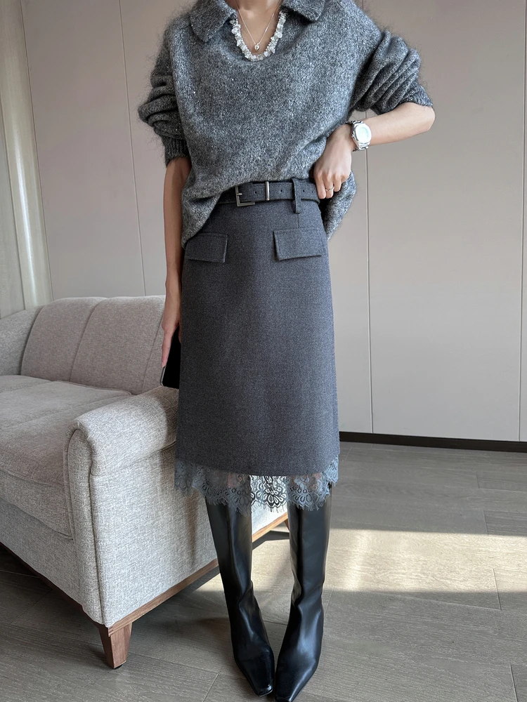 High Waist Straight Leg Skirt Women's Winter New Sle Luxury Lace Splicing Skirts Casual Leisure Ci Walk Travel Date
High Waist Straight Leg Skirt Women's Winter New Sle Luxury Lace Splicing Skirts Casual Leisure Ci Walk Travel Date