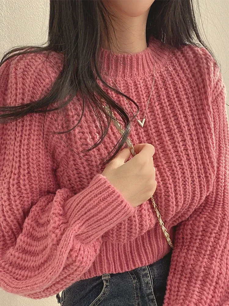 Pink Cropped Knitted Sweaters for Women 2024 Korean Fashion Loose Long Sleeve Jersey Woman Solid Color Wild Round Neck Pullover
Pink Cropped Knitted Sweaters for Women 2024 Korean Fashion Loose Long Sleeve Jersey Woman Solid Color Wild Round Neck Pullover