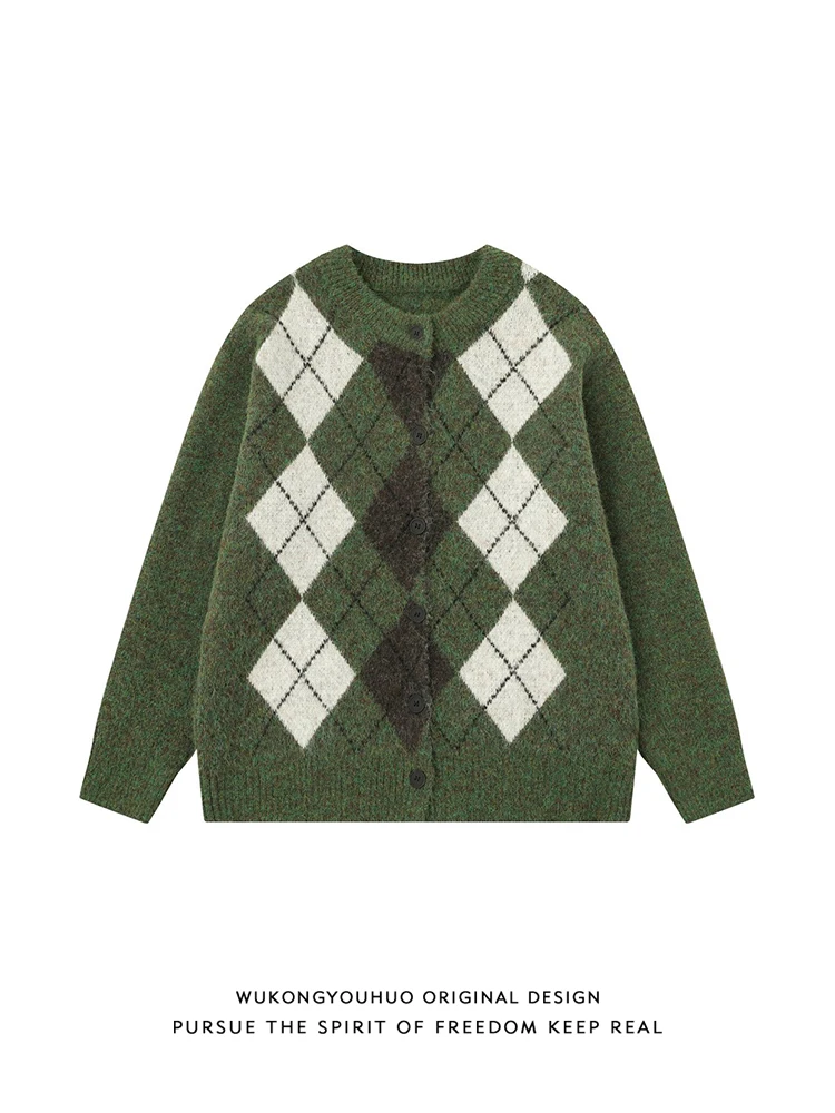 Trendy M Knitted Open Cardigan Sweater with Button Loose Fit Casual Sle Autumn Faion Couple's Outerwear Diamond Pattern
Trendy M Knitted Open Cardigan Sweater with Button Loose Fit Casual Sle Autumn Faion Couple's Outerwear Diamond Pattern