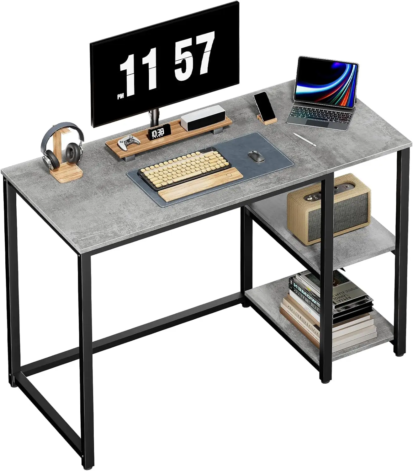 40 inch Computer Desk with 2-Tier Shelves, Sturdy Grey Desk for Home Office Gaming Study Writing, Large Storage
40 inch Computer Desk with 2-Tier Shelves, Sturdy Grey Desk for Home Office Gaming Study Writing, Large Storage