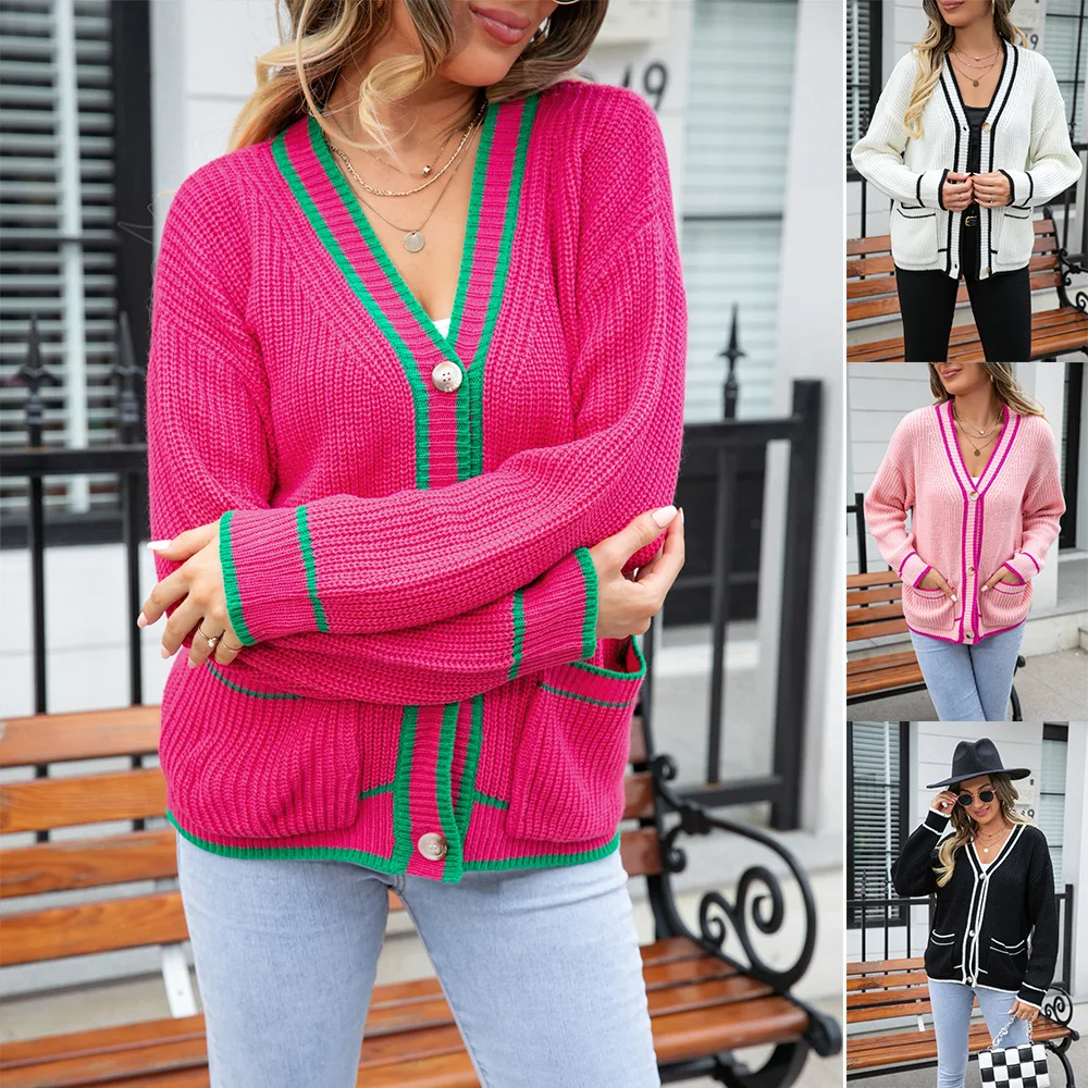 Women's Color Blocked Pocket Jacket V-neck Cardigan Sweater for Women 12
Women's Color Blocked Pocket Jacket V-neck Cardigan Sweater for Women 12