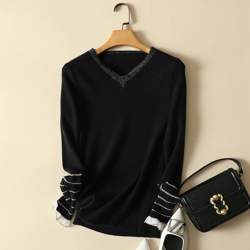 Lace Patchwork Knitted Women Sweater Pullovers Autumn New 2022 V-Neck Long-Sleeved Black Eleagnt Office Lady Pulls Outwear Tops
Lace Patchwork Knitted Women Sweater Pullovers Autumn New 2022 V-Neck Long-Sleeved Black Eleagnt Office Lady Pulls Outwear Tops