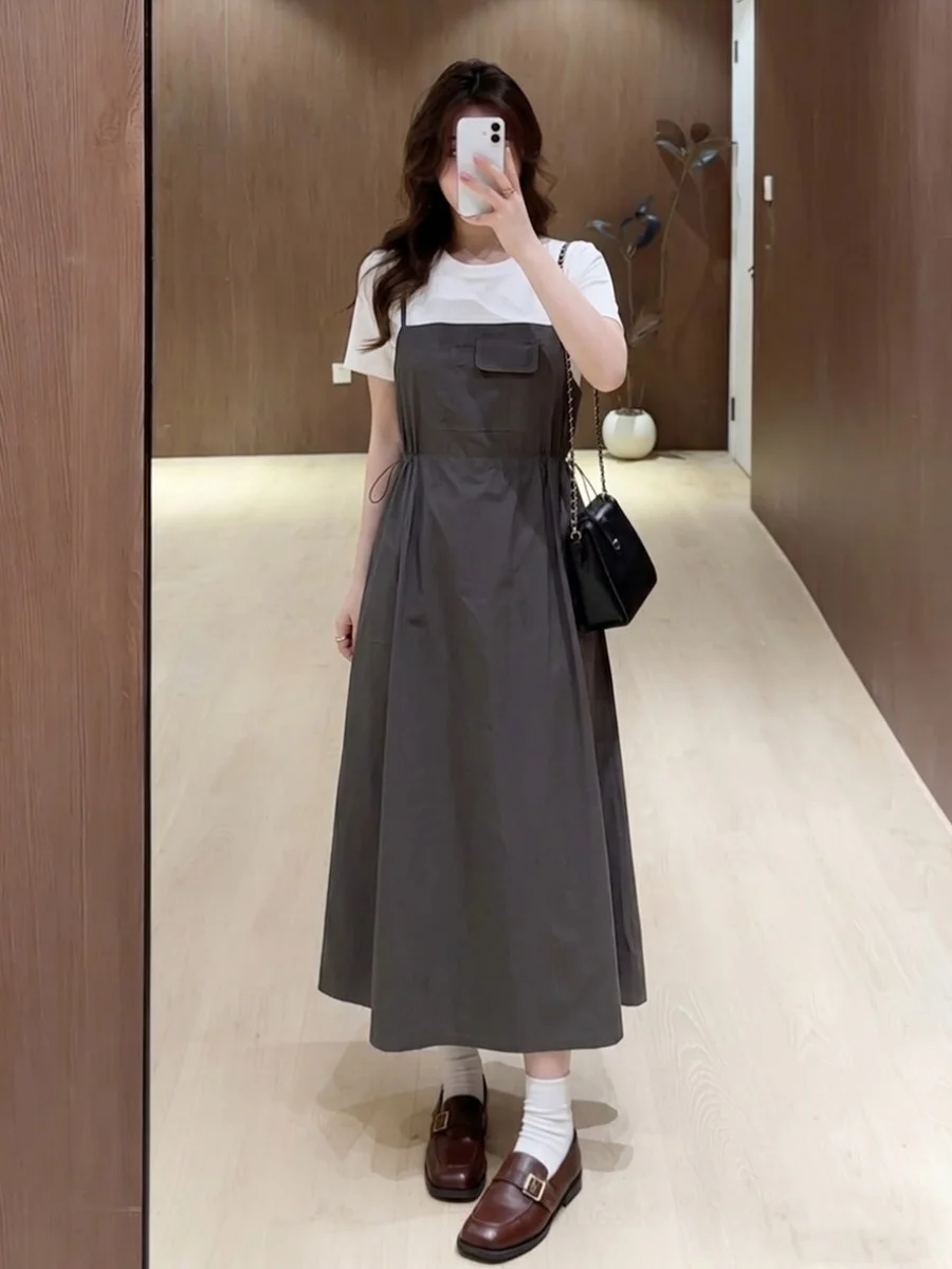 Summer New plus Size Women's Korean Style Academy Wind Drawstring Design Strap Dress Loose A-Line Long Dress Women's Dress
Summer New plus Size Women's Korean Style Academy Wind Drawstring Design Strap Dress Loose A-Line Long Dress Women's Dress