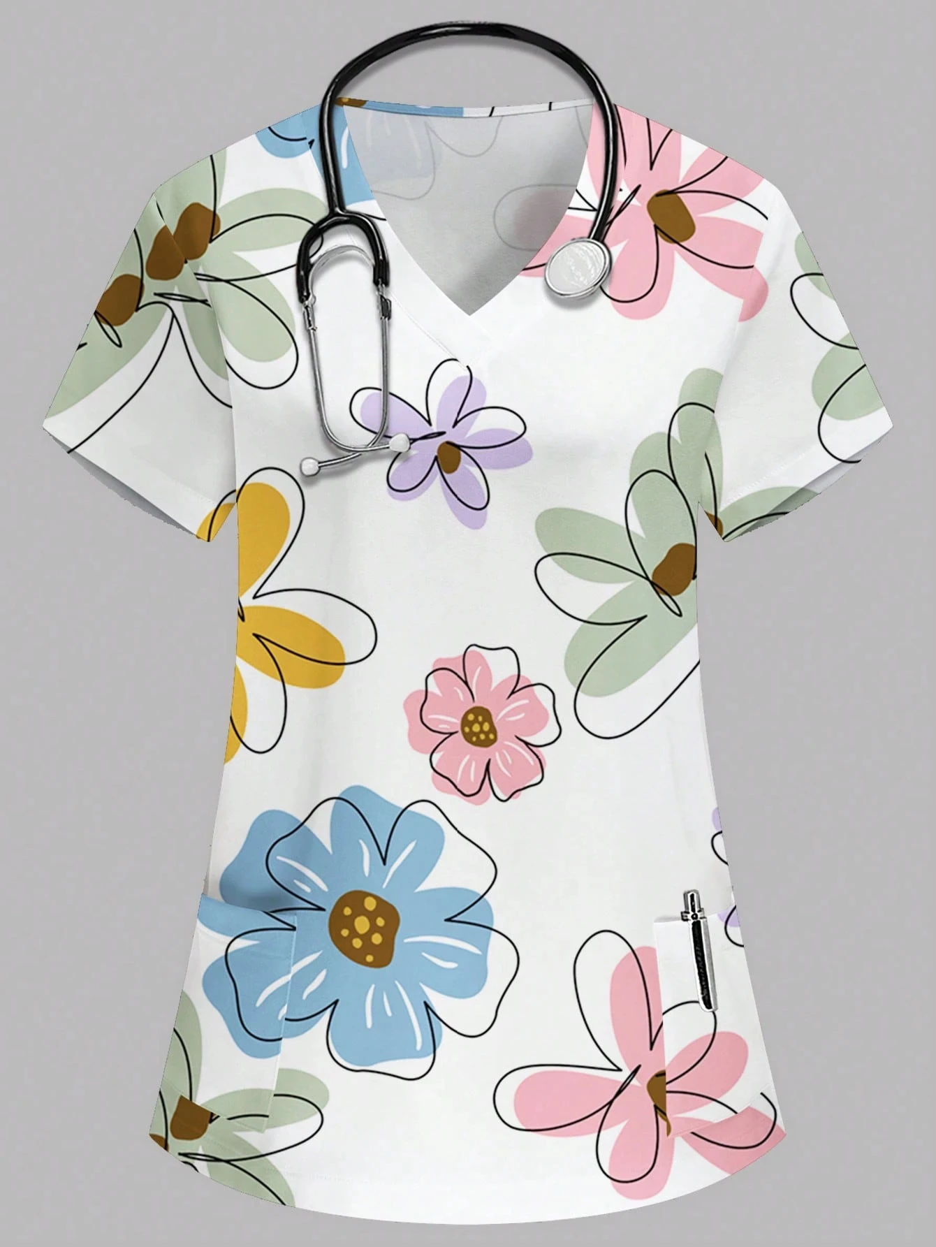 Women's Medical Uniforms Animal Cartoon Pattern Tee Fashion Patch Pocket Short Sleeve Tops Casual V-Neck Vet Nurse Uniform Woman
Women's Medical Uniforms Animal Cartoon Pattern Tee Fashion Patch Pocket Short Sleeve Tops Casual V-Neck Vet Nurse Uniform Woman