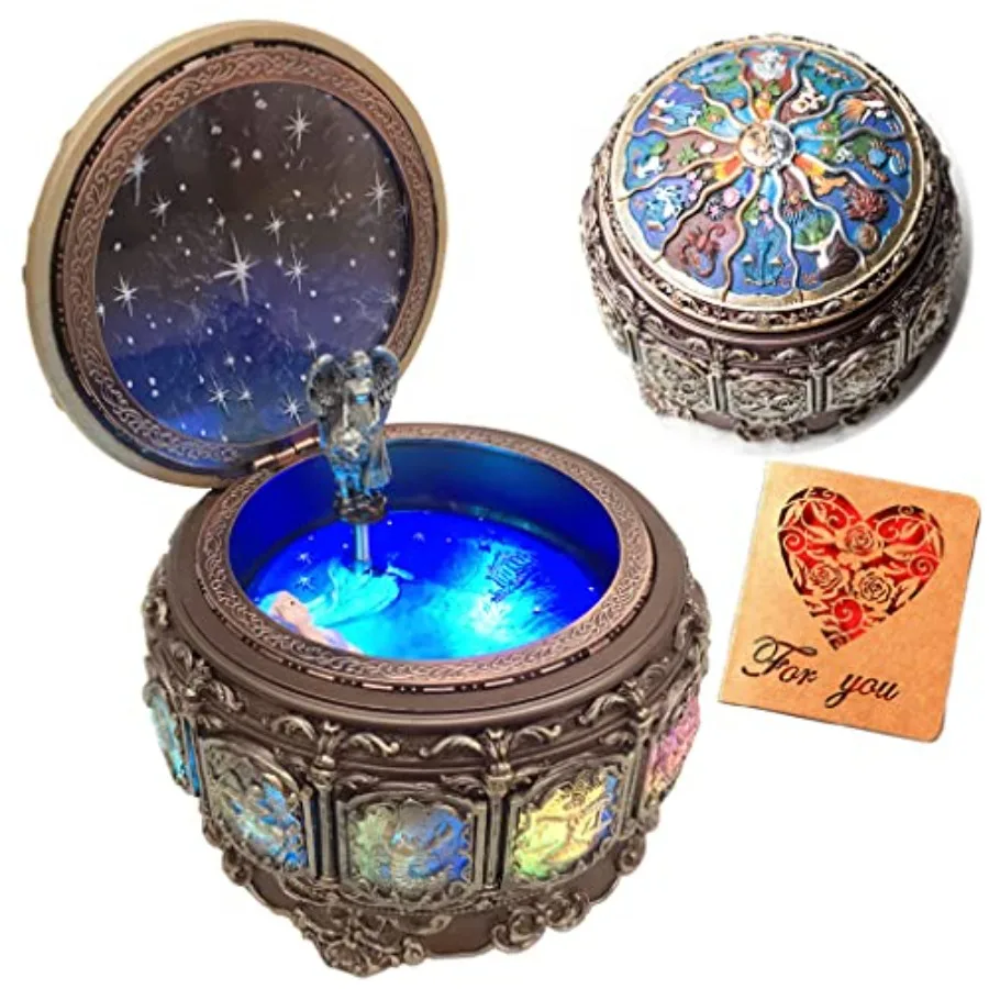 Briskfeel Vintage Music Box with Constellations Rotating Goddess LED Lights Twinkling Resin Carved Mechanism Musical Box with S
Briskfeel Vintage Music Box with Constellations Rotating Goddess LED Lights Twinkling Resin Carved Mechanism Musical Box with S