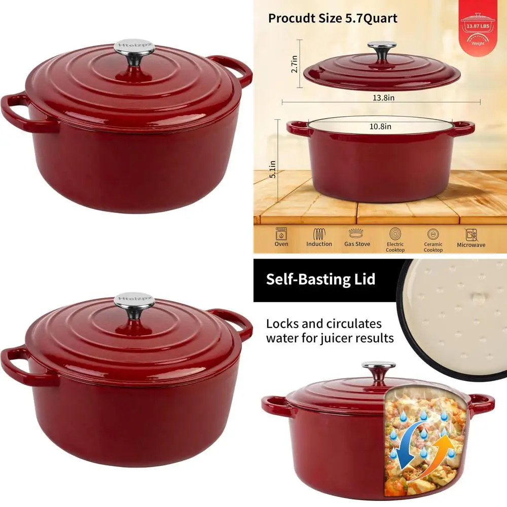 Red 5.7 Qt Enamel Cast Iron Dutch Oven with Lid, Ideal for Bread, Braising, Roasting, and Stews, Oven Safe to 500°F
Red 5.7 Qt Enamel Cast Iron Dutch Oven with Lid, Ideal for Bread, Braising, Roasting, and Stews, Oven Safe to 500°F