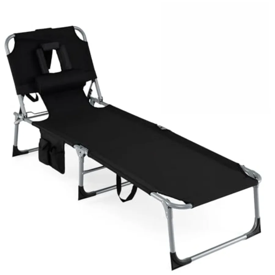 Tanning Chair with Face Hole Folding Beach Lounge Chair with 4-Position Adjustable Backrest Pillow Side Pocket Foldable Chaise
Tanning Chair with Face Hole Folding Beach Lounge Chair with 4-Position Adjustable Backrest Pillow Side Pocket Foldable Chaise