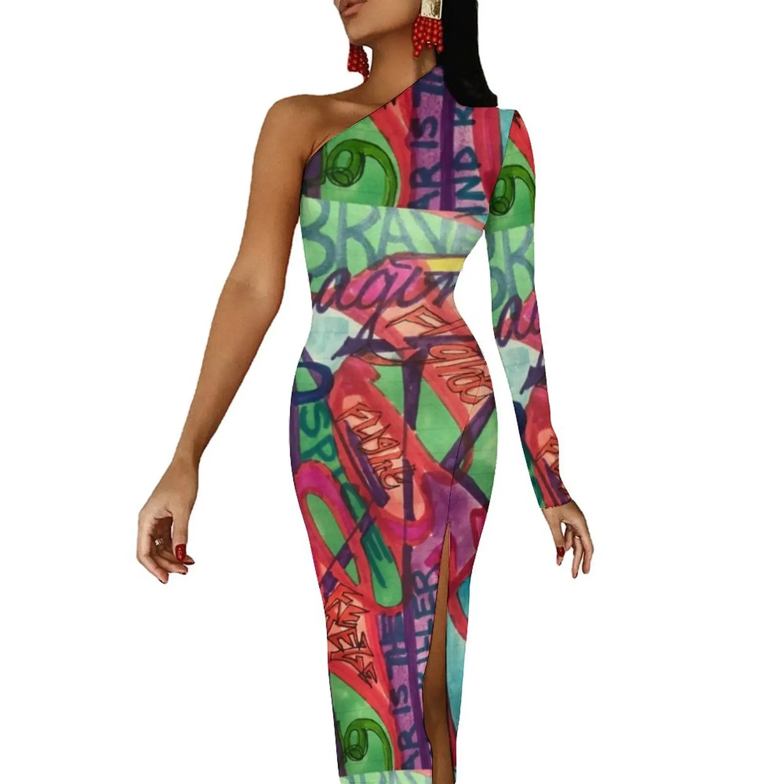 Word Graffiti Print Maxi Dress One Shoulder Abstract Letter Street Wear Bodycon Dresses Autumn Sexy Dress Lady Pattern Vestidos
Word Graffiti Print Maxi Dress One Shoulder Abstract Letter Street Wear Bodycon Dresses Autumn Sexy Dress Lady Pattern Vestidos