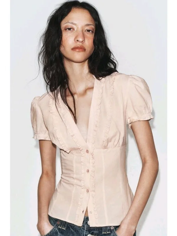 Summer Women's round Neck Short Sleeve Layered Decorative Shirt Commute Style Polyester Fiber Bubble Sleeve Striped Pattern
Summer Women's round Neck Short Sleeve Layered Decorative Shirt Commute Style Polyester Fiber Bubble Sleeve Striped Pattern