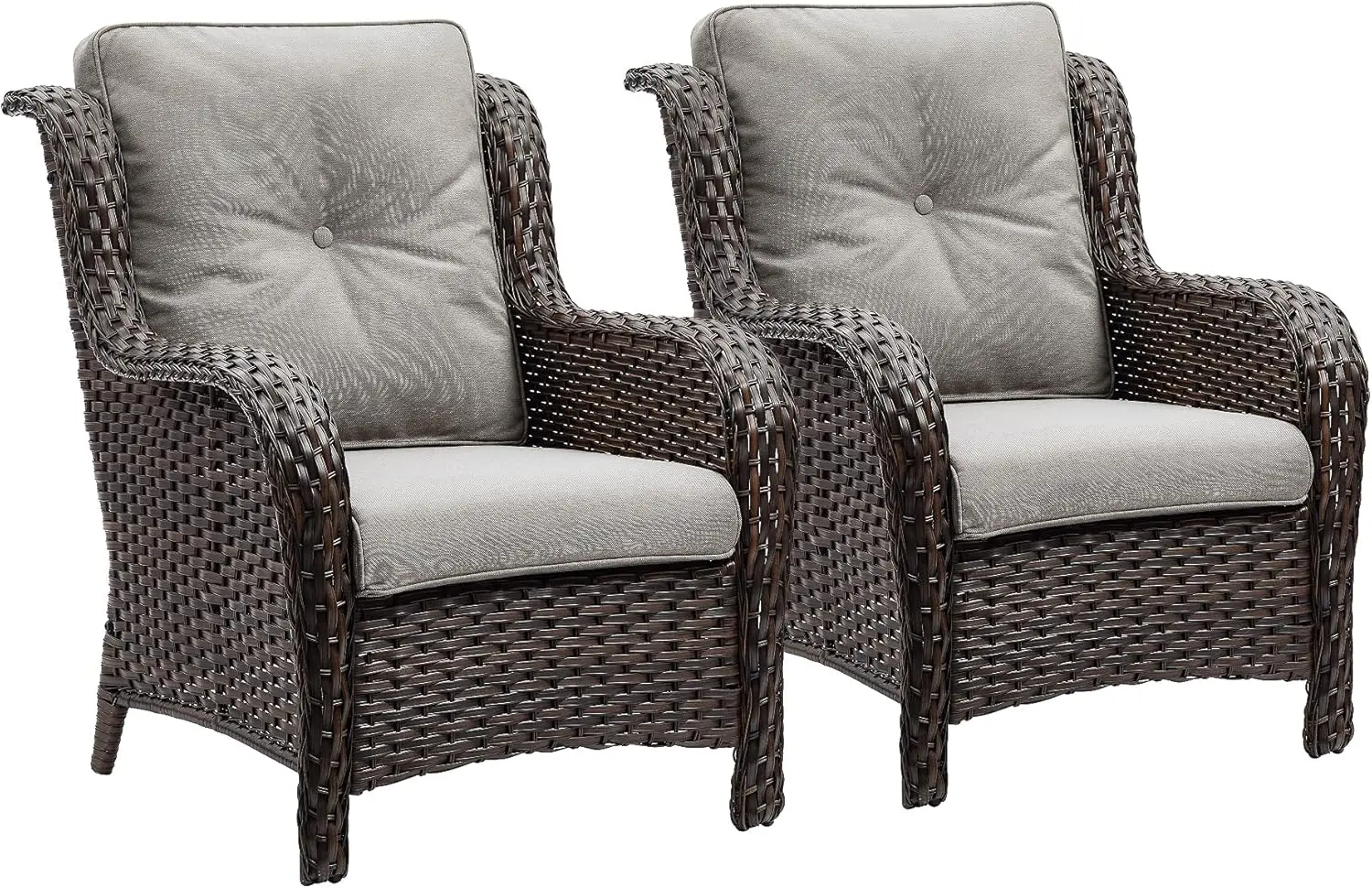 Outdoor Wicker Patio Chairs Set of 2: Rattan Dining and Porch Chairs with High Back and Deep Seating (Brown/Grey)
Outdoor Wicker Patio Chairs Set of 2: Rattan Dining and Porch Chairs with High Back and Deep Seating (Brown/Grey)