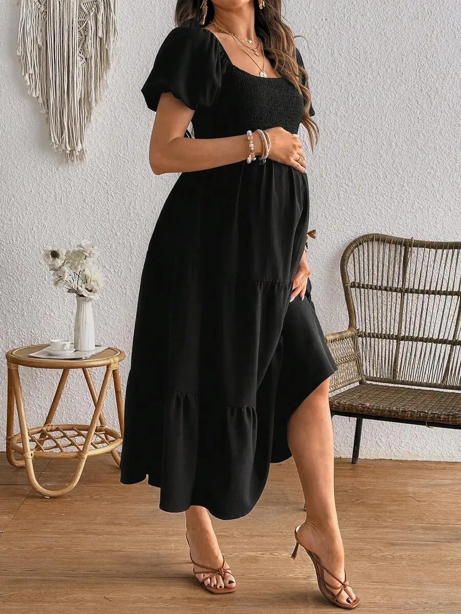 Maternity Square Neck Casual Black Dress With Ruffle Hem
Maternity Square Neck Casual Black Dress With Ruffle Hem