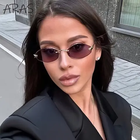 Sexy Small Frame Hexagon Rimless Punk Sunglasses Women 2025 Luxury Brand Rhombus Sun Glasses For Lady Frameless EyewearUV400