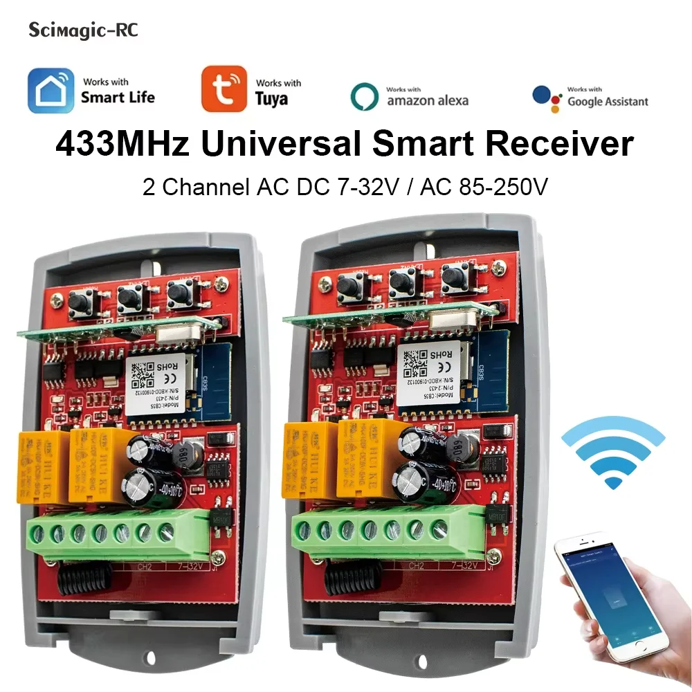 Tuya Wifi Garage Door Opener 2CH 433 Receiver 220V 7-32V Controller Switch Inching Relay Module App Remote Control for Alexa
Tuya Wifi Garage Door Opener 2CH 433 Receiver 220V 7-32V Controller Switch Inching Relay Module App Remote Control for Alexa