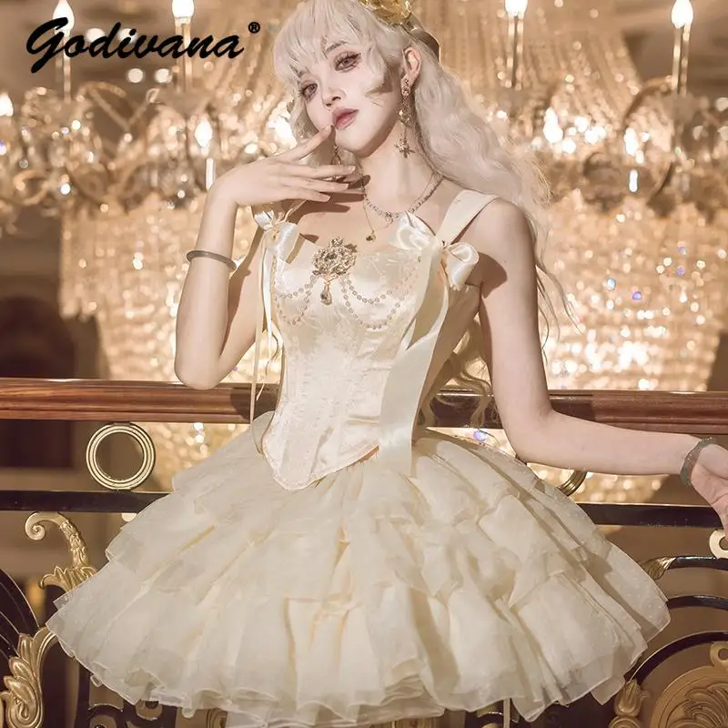 Champagne Gold Jacquard Waist Skinny Girdle Corset French Ballet Puffy Skirt 2 Piece Set Girl Women's Birthday Party Outfits
Champagne Gold Jacquard Waist Skinny Girdle Corset French Ballet Puffy Skirt 2 Piece Set Girl Women's Birthday Party Outfits