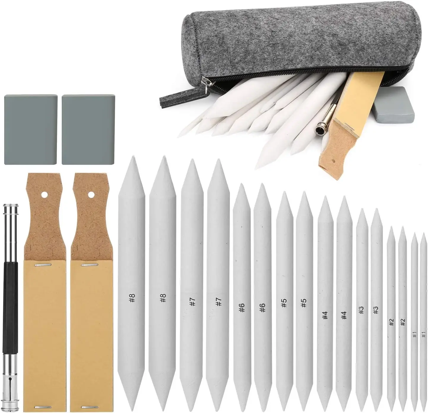 22 Pcs Sketch Drawing Tools, 16 Blending Stumps Set with Sandpaper Sharpeners, Pencil Extender, Erasers & Bag for Artists
22 Pcs Sketch Drawing Tools, 16 Blending Stumps Set with Sandpaper Sharpeners, Pencil Extender, Erasers & Bag for Artists